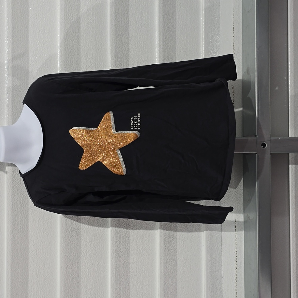 H&M Black  Long Sleeve With‎ Gold Star Shirt Size 8/10
